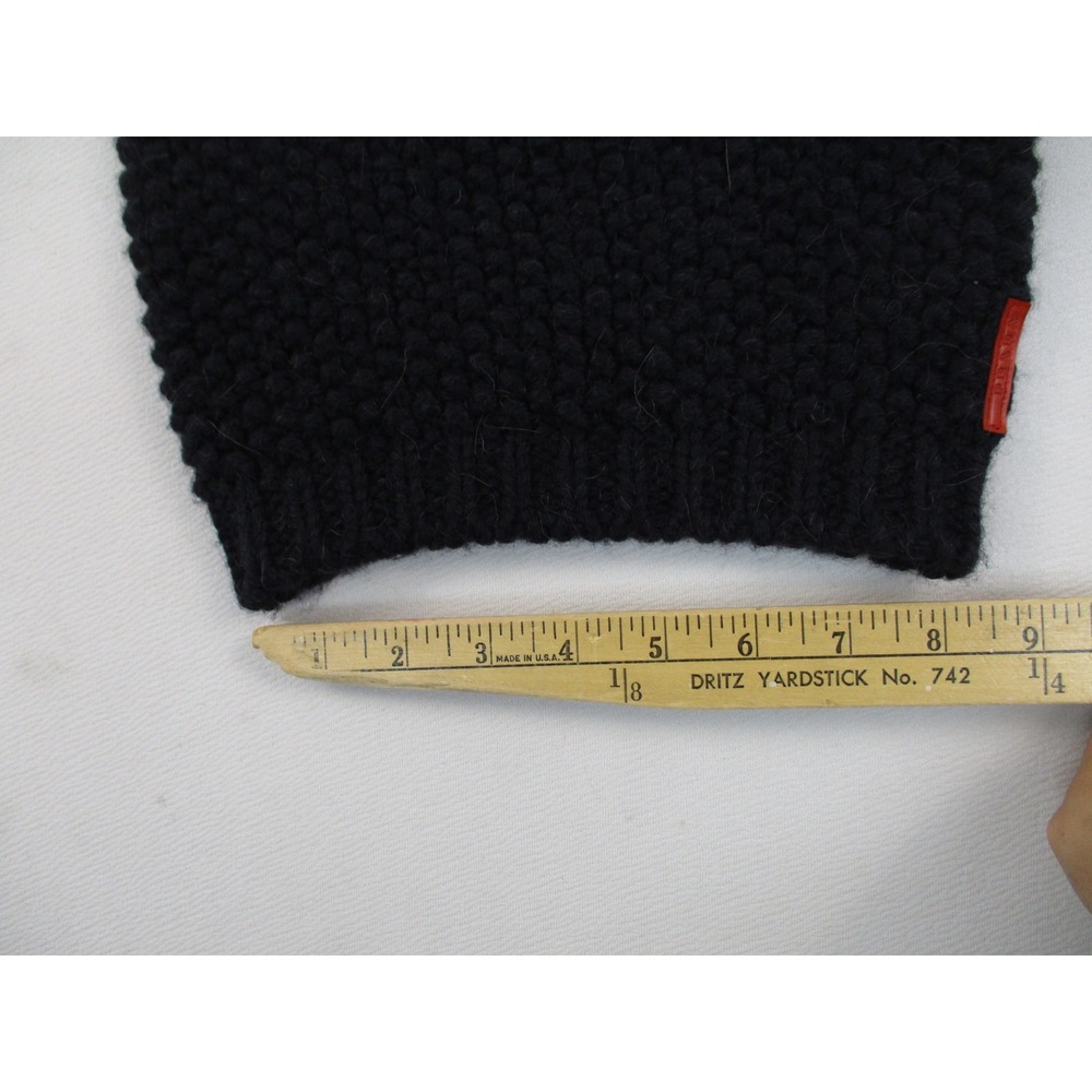 Prada Beanie Women TU Navy Blue Wool Alpaca Chunky Knit Linea Rossa Logo Hat - Picture 9 of 11